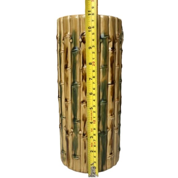 Large vintage artisan made bamboo shaped ceramic flower vase - Picture 8 of 10